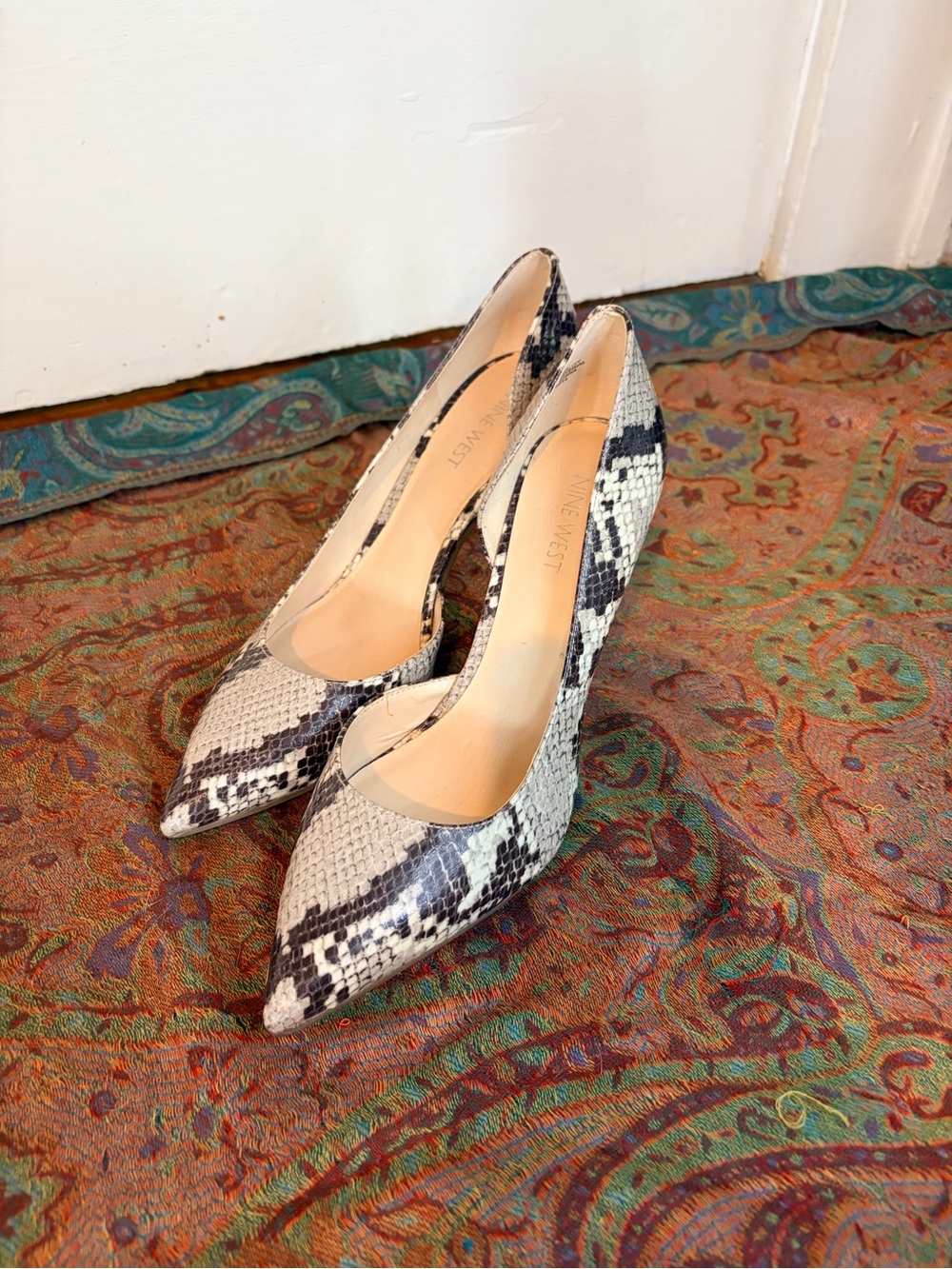 Nine West Snake-Print Pointed Pumps